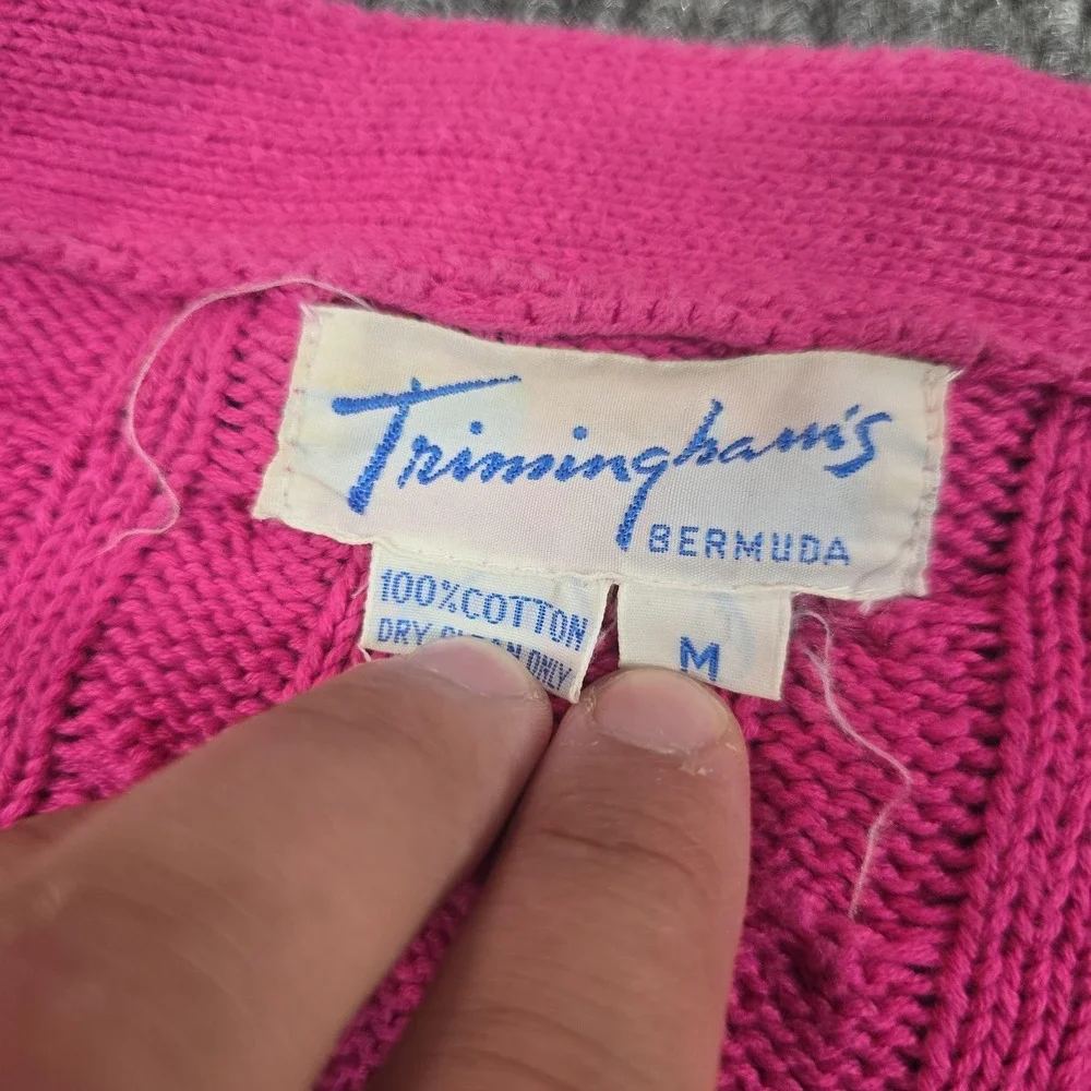Vintage Trimingham's Sweater‎ Cardigan Womens Medium Pink Cable Knit 80s 90s